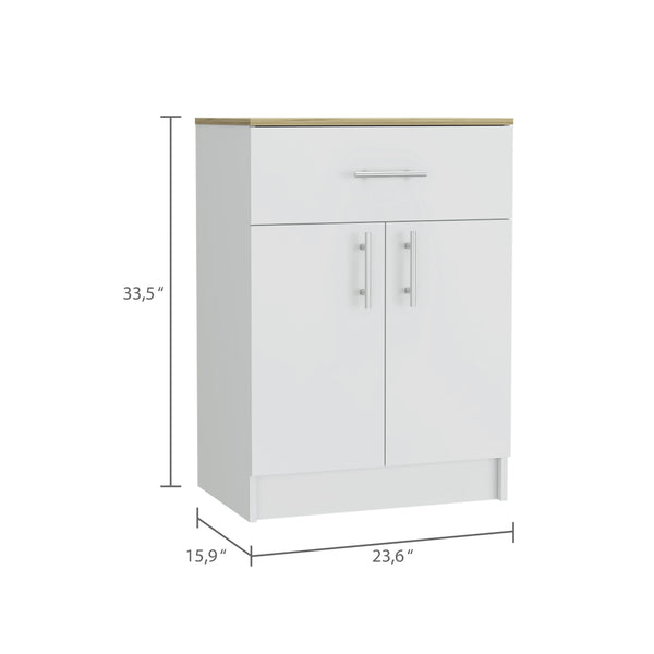 English Elm Mayorca Multistorage Pantry Cabinet with Drawer & 2 Shelves, White/Light Oak Finish, Space-Saving Design B07092094