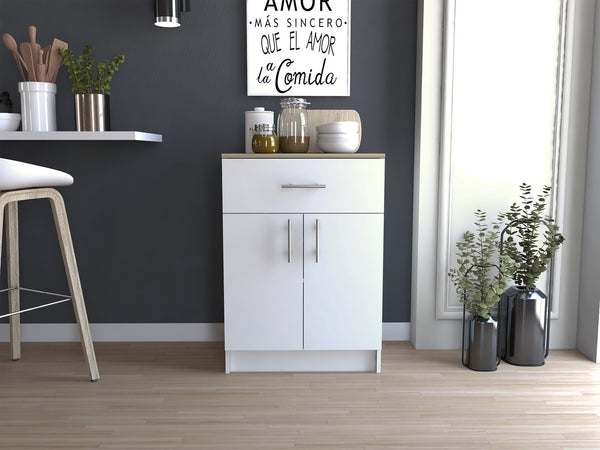 English Elm Mayorca Multistorage Pantry Cabinet with Drawer & 2 Shelves, White/Light Oak Finish, Space-Saving Design B07092094