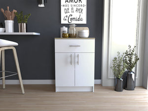 English Elm Mayorca Pantry Cabinet with Drawer & Two Shelves, 23.6" Top, Multicolor White/Light Oak Finish B20092094