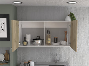 English Elm Napoles Wall Cabinet with Two Shelves and Double Doors for Space-Saving Kitchen Bath Laundry Storage Multicolor 42.9 L x 24 W x 4.3 H B20092042