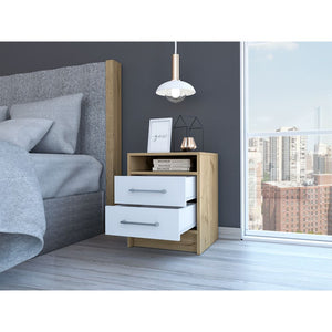 English Elm Eter Two Drawer Nightstand with Open Shelf Two Tone White Oak Modern Bedroom B20092017