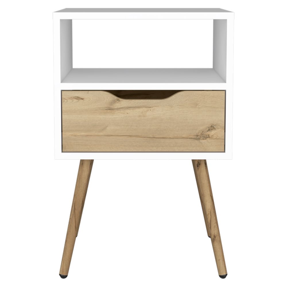 English Elm Otom Modern Nightstand with Open Shelf Drawer and Tall Metal Legs for Bedroom B20092046