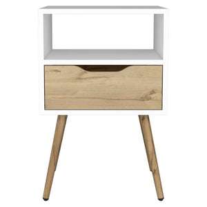 English Elm Otom Modern Nightstand with Open Shelf Drawer and Tall Metal Legs for Bedroom B20092046