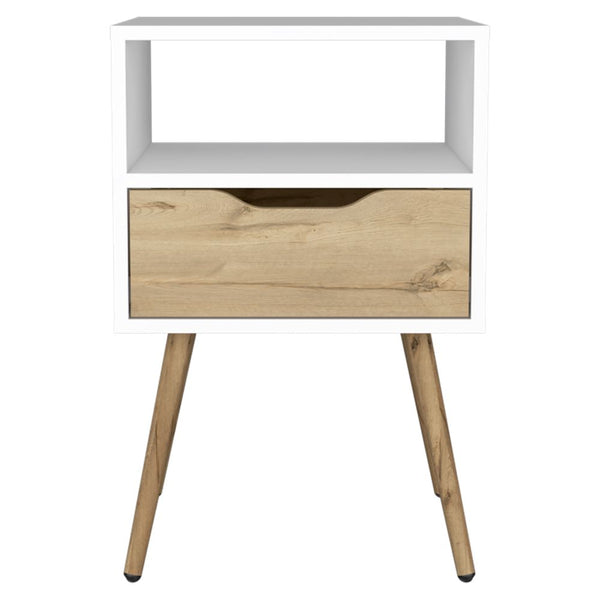 English Elm Otom Modern Nightstand with Open Shelf Drawer and Tall Metal Legs for Bedroom B20092046