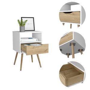 English Elm Otom Modern Nightstand with Open Shelf Drawer and Tall Metal Legs for Bedroom B20092046