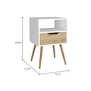 English Elm Otom Modern Nightstand with Open Shelf Drawer and Tall Metal Legs for Bedroom B20092046