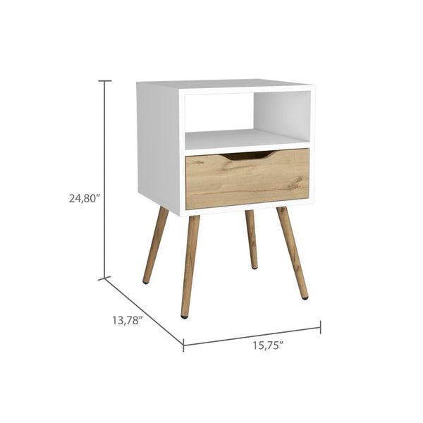 English Elm Otom Modern Nightstand with Open Shelf Drawer and Tall Metal Legs for Bedroom B20092046