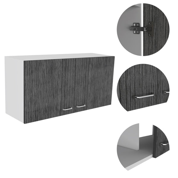 English Elm Napoles Wall Cabinet with Two Shelves and Double Doors for Space-Saving Kitchen Bath Laundry Storage Multicolor 42.9 L x 24 W x 4.7 H B20092043