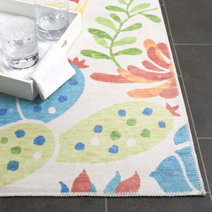 Safavieh Malibu Contemporary Area Rug - Elegant Polyester Design With Botanical Motifs For Stylish Spaces Beige ,Blue Polyester Mbu844b-6sq