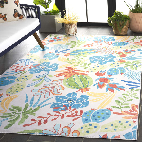 Safavieh Malibu Contemporary Area Rug - Elegant Polyester Design With Botanical Motifs For Stylish Spaces Beige ,Blue Polyester Mbu844b-6sq