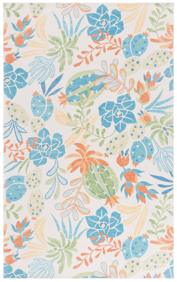 Safavieh Malibu Contemporary Area Rug - Elegant Polyester Design With Botanical Motifs For Stylish Spaces Beige ,Blue Polyester Mbu844b-6sq