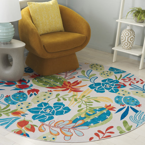 Safavieh Malibu Contemporary Area Rug - Elegant Polyester Design With Botanical Motifs For Stylish Spaces Beige ,Blue Polyester Mbu844b-6sq