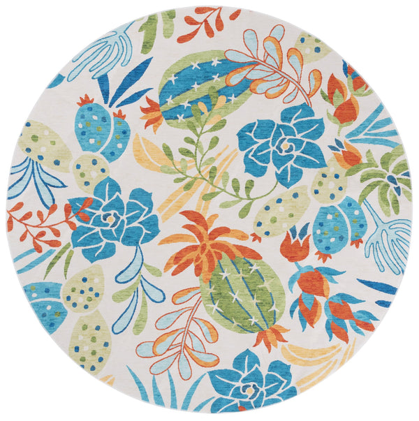 Safavieh Malibu Contemporary Area Rug - Elegant Polyester Design With Botanical Motifs For Stylish Spaces Beige ,Blue Polyester Mbu844b-6sq