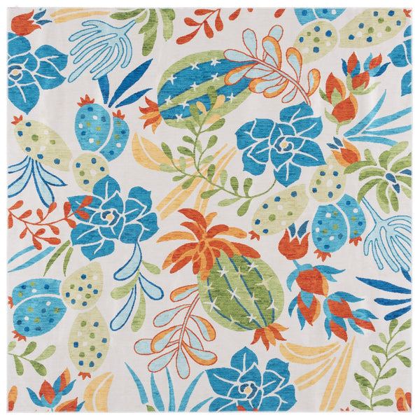 Safavieh Malibu Contemporary Area Rug - Elegant Polyester Design With Botanical Motifs For Stylish Spaces Beige ,Blue Polyester Mbu844b-6sq