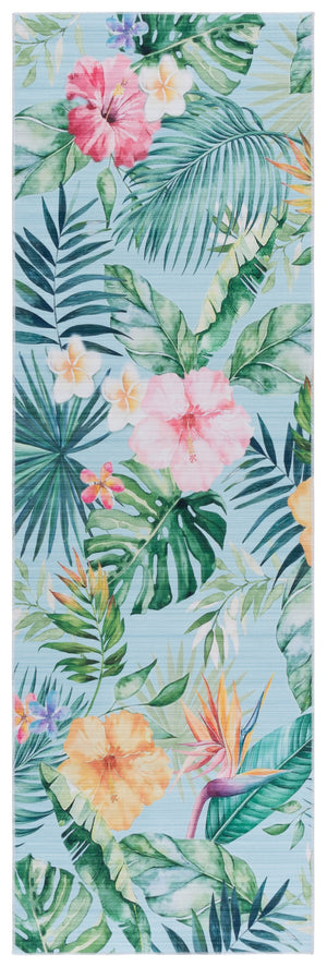 Safavieh Malibu Contemporary Tropical Runner Area Rug – Vibrant Floral Design For Home Décor And Style Aqua ,Pink Polyester Pile Mbu849j-28