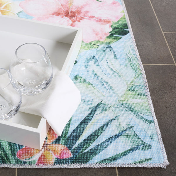 Safavieh Malibu Contemporary Tropical Runner Area Rug – Vibrant Floral Design For Home Décor And Style Aqua ,Pink Polyester Pile Mbu849j-5