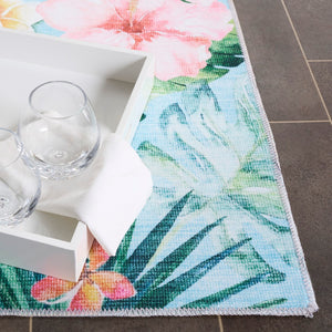 Safavieh Malibu Tropical Floral Area Rug - Vibrant Polyester Design For Modern Home Decor And Easy Care Aqua ,Pink Polyester Pile Mbu849j-9