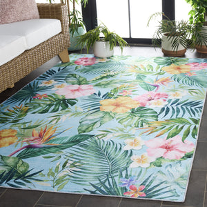 Safavieh Malibu Contemporary Tropical Runner Area Rug – Vibrant Floral Design For Home Décor And Style Aqua ,Pink Polyester Pile Mbu849j-5