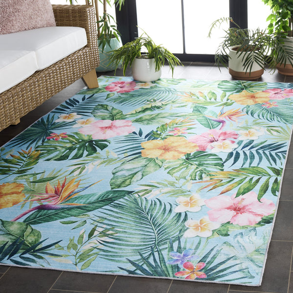 Safavieh Malibu Contemporary Tropical Runner Area Rug – Vibrant Floral Design For Home Décor And Style Aqua ,Pink Polyester Pile Mbu849j-5