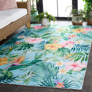 Safavieh Malibu Tropical Floral Area Rug - Vibrant Polyester Design For Modern Home Decor And Easy Care Aqua ,Pink Polyester Pile Mbu849j-9