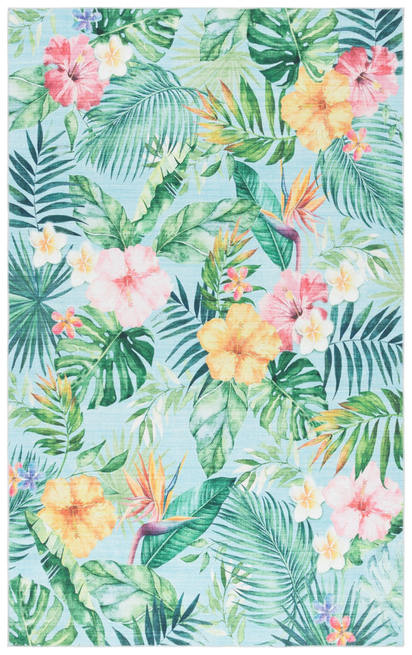 Safavieh Malibu Tropical Floral Area Rug - Vibrant Polyester Design For Modern Home Decor And Easy Care Aqua ,Pink Polyester Pile Mbu849j-9