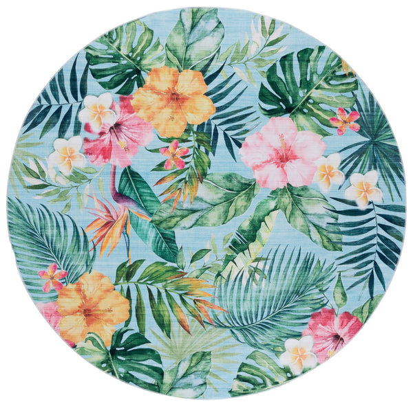Safavieh Malibu Contemporary Tropical Runner Area Rug – Vibrant Floral Design For Home Décor And Style Aqua ,Pink Polyester Pile Mbu849j-6r