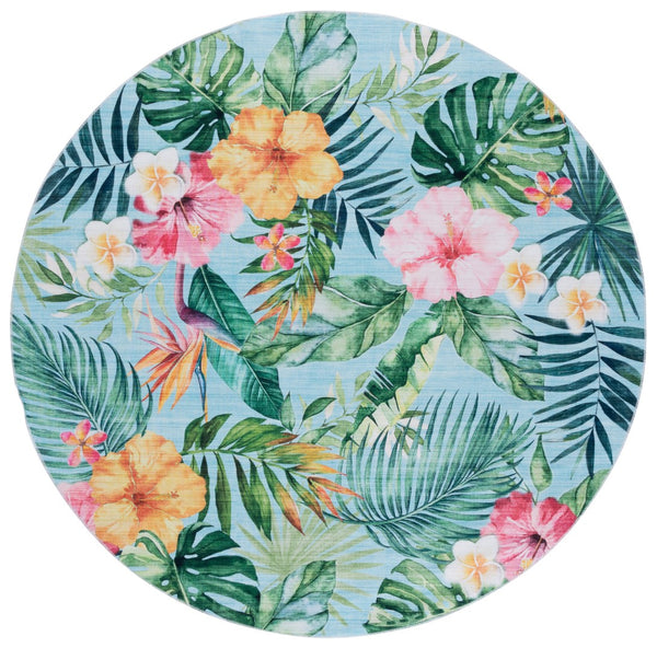 Safavieh Malibu Tropical Floral Area Rug - Vibrant Polyester Design For Modern Home Decor And Easy Care Aqua ,Pink Polyester Pile Mbu849j-9