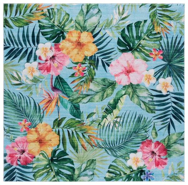 Safavieh Malibu Tropical Floral Area Rug - Vibrant Polyester Design For Modern Home Decor And Easy Care Aqua ,Pink Polyester Pile Mbu849j-9