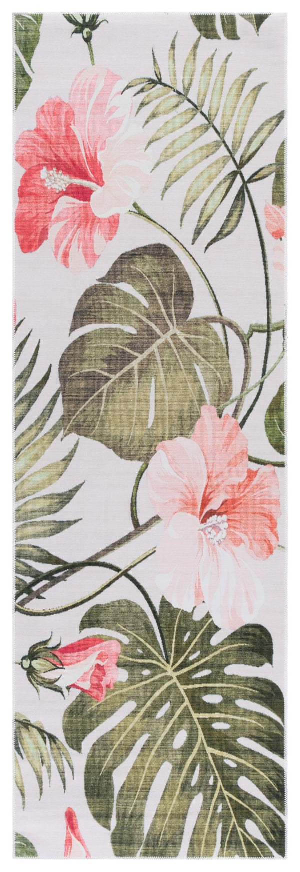 Safavieh Malibu Contemporary Botanical Area Rug – Soft, Durable, And Washable For Modern Home Elegance Ivory ,Pink Polyester Pile Mbu850a-6