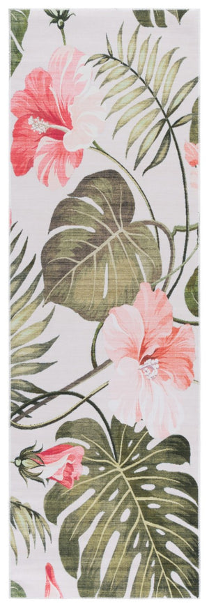 Safavieh Malibu Botanical Runner Rug Tropical Foliage Ivory Blush Washable Low Pile Hallway MBU850A-28