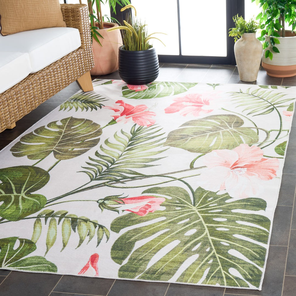 Safavieh Malibu Contemporary Botanical Area Rug – Soft, Durable, And Washable For Modern Home Elegance Ivory ,Pink Polyester Pile Mbu850a-6