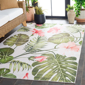 Safavieh Malibu Contemporary Botanical Area Rug – Soft, Durable, And Washable For Modern Home Elegance Ivory ,Pink Polyester Pile Mbu850a-6
