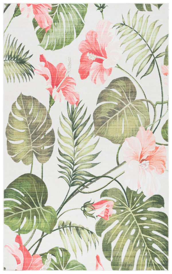 Safavieh Malibu Contemporary Floral Area Rug – Elegant Design, Durable, Washable, Perfect For Any Room Ivory ,Pink Polyester Pile Mbu850a-5