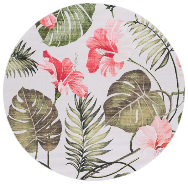 Safavieh Malibu Contemporary Botanical Area Rug – Soft, Durable, And Washable For Modern Home Elegance Ivory ,Pink Polyester Pile Mbu850a-6