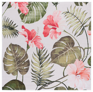 Safavieh Malibu Contemporary Botanical Area Rug – Soft, Durable, And Washable For Modern Home Elegance Ivory ,Pink Polyester Pile Mbu850a-6