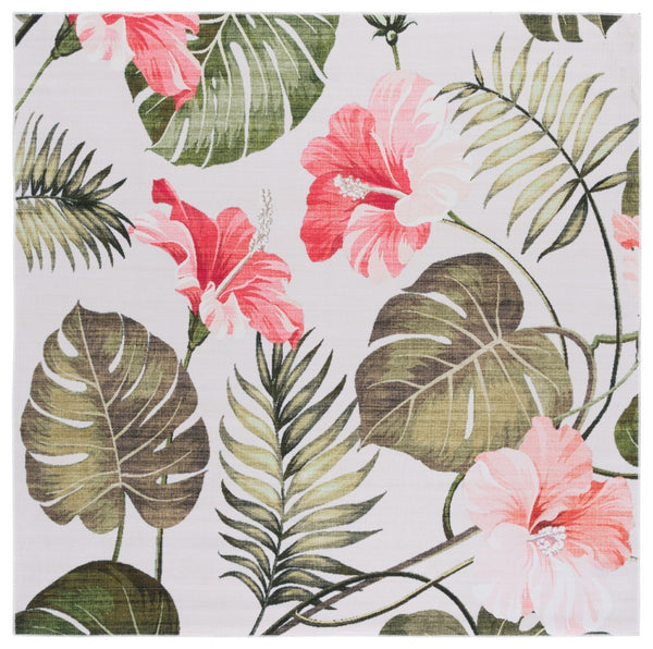 Safavieh Malibu Contemporary Botanical Area Rug – Soft, Durable, And Washable For Modern Home Elegance Ivory ,Pink Polyester Pile Mbu850a-6