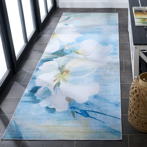 Safavieh Malibu Floral Runner Rug Power Loomed Polyester Low Pile Washable Coastal Hallway Accent MBU851L-28