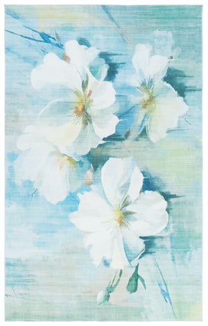 Safavieh Malibu Contemporary Area Rug - Durable, Washable, Slip-resistant Floral Design For Modern Spaces Light Blue ,Ivory Polyester Pile Mbu851l-5