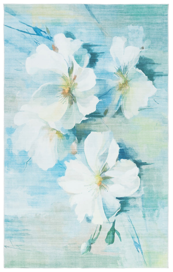 Safavieh Malibu Contemporary Area Rug - Durable, Washable, Slip-resistant Floral Design For Modern Spaces Light Blue ,Ivory Polyester Pile Mbu851l-5