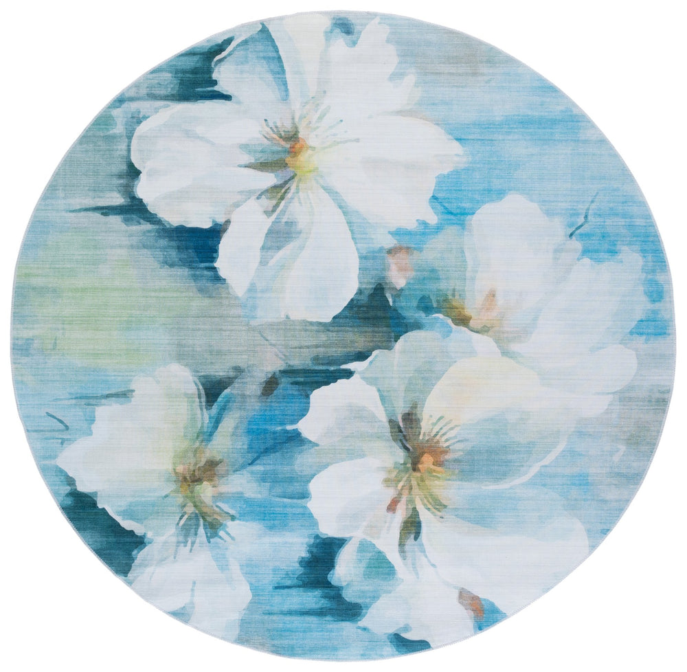 Safavieh Malibu Contemporary Area Rug - Durable, Washable, Slip-resistant Floral Design For Modern Spaces Light Blue ,Ivory Polyester Pile Mbu851l-6r