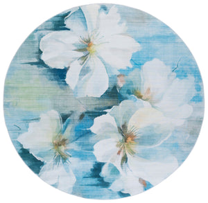 Safavieh Malibu Contemporary Area Rug - Durable, Washable, Slip-resistant Floral Design For Modern Spaces Light Blue ,Ivory Polyester Pile Mbu851l-6r