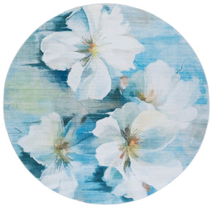 Safavieh Malibu Elegant Area Rug With Floral Design, Durable Polyester Pile, Washable And Slip-resistant Backing Light Blue ,Ivory Polyester Pile Mbu851l-8
