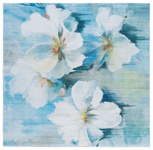 Safavieh Malibu Elegant Area Rug With Floral Design, Durable Polyester Pile, Washable And Slip-resistant Backing Light Blue ,Ivory Polyester Pile Mbu851l-8
