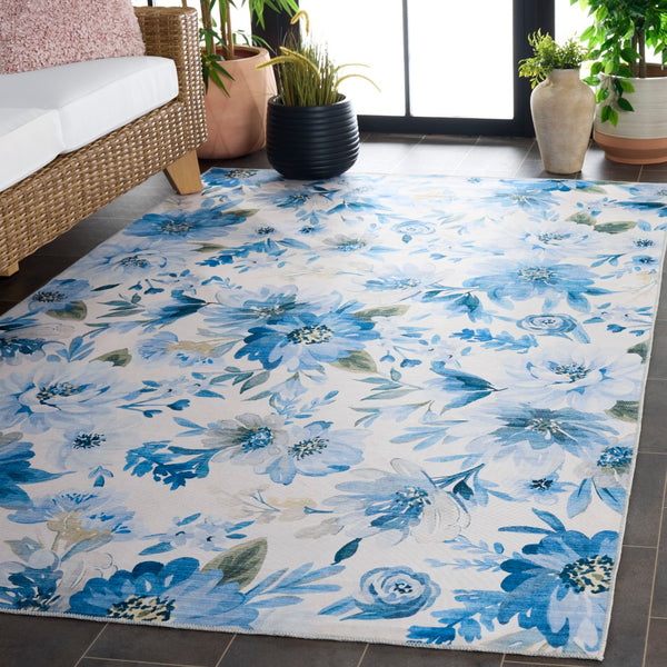 Safavieh Malibu Elegant Area Rug With Floral Pattern - Washable, Slip-resistant, Perfect For Any Space Light Blue ,Blue Polyester Pile Mbu852l-8