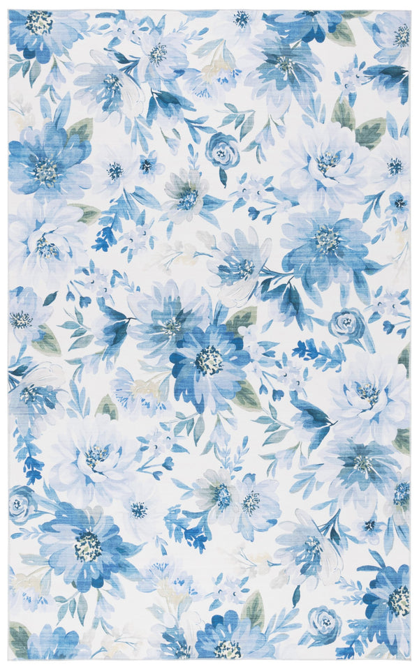 Safavieh Malibu Contemporary Runner Rug – Floral Design In Tranquil Hues For Hallways And Entryways, Durable & Washable Light Blue ,Blue Polyester Pile Mbu852l-5