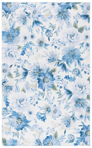 Safavieh Malibu Elegant Area Rug With Floral Pattern - Washable, Slip-resistant, Perfect For Any Space Light Blue ,Blue Polyester Pile Mbu852l-8