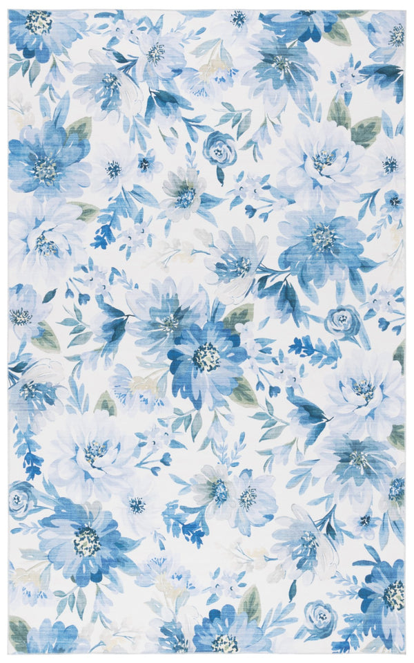 Safavieh Malibu Elegant Area Rug With Floral Pattern - Washable, Slip-resistant, Perfect For Any Space Light Blue ,Blue Polyester Pile Mbu852l-8