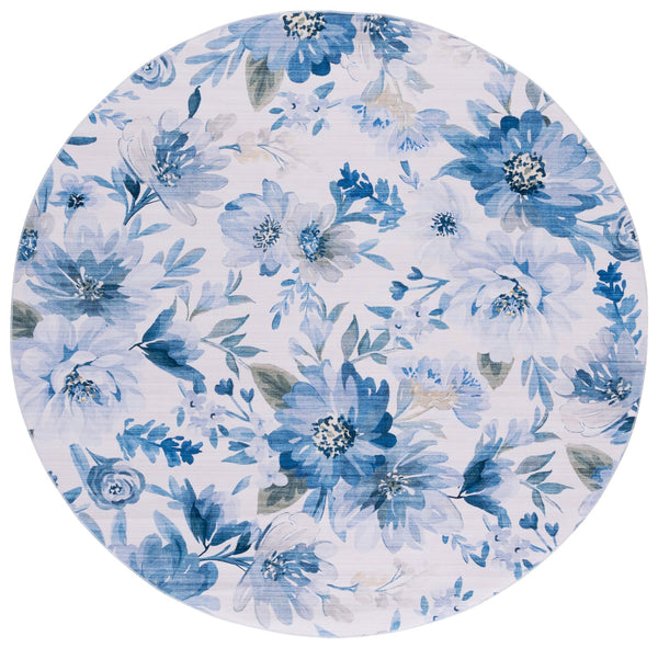 Safavieh Malibu Contemporary Runner Rug – Floral Design In Tranquil Hues For Hallways And Entryways, Durable & Washable Light Blue ,Blue Polyester Pile Mbu852l-6r