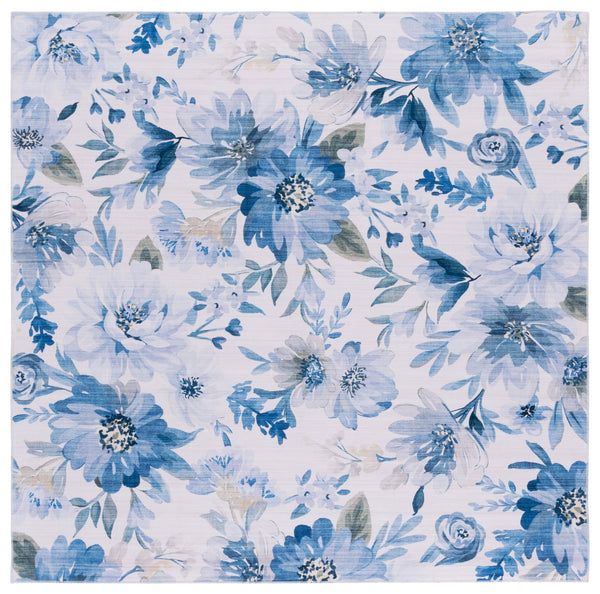 Safavieh Malibu Contemporary Runner Rug – Floral Design In Tranquil Hues For Hallways And Entryways, Durable & Washable Light Blue ,Blue Polyester Pile Mbu852l-6sq