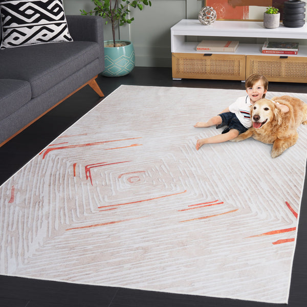 Safavieh Malibu Contemporary Area Rug - Elegant Beige And Rust Design For Modern Home Décor And Comfort Beige ,Rust Polyester Mbu873b-8